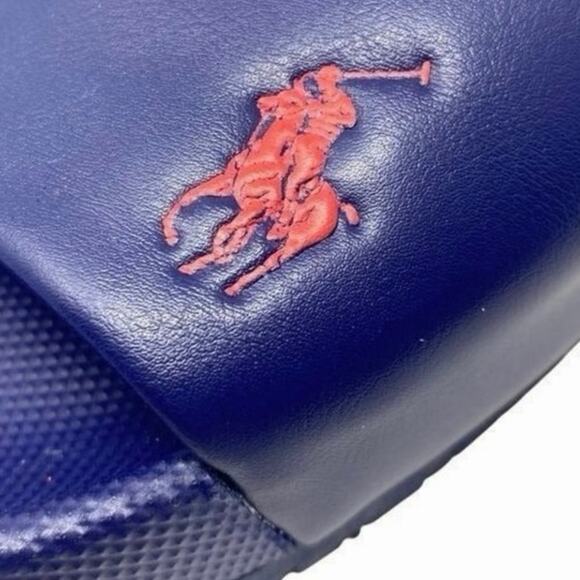 Polk Ralph Lauren Mens Cayson Pool Slides Navy Blue, Red Size 10